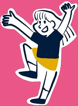 Ilustración de un niño que salta con los brazos en alto